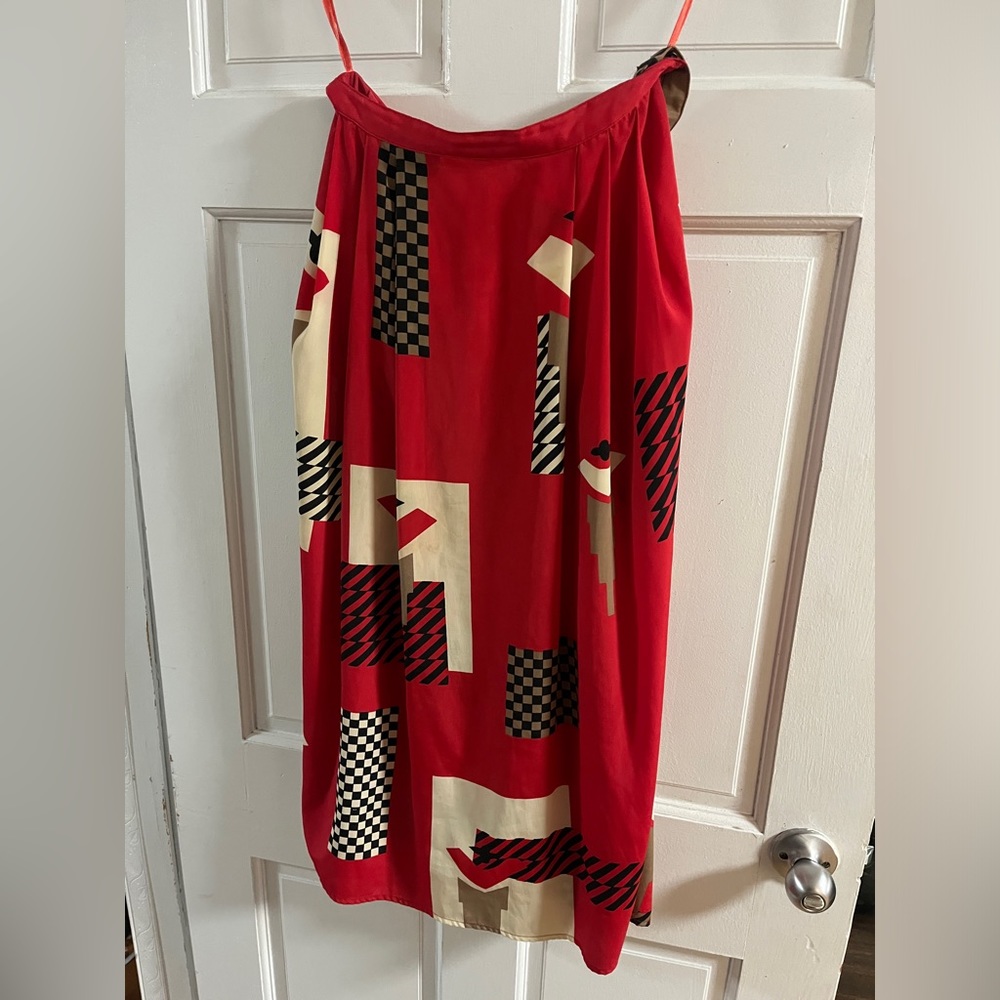Red geometric postmodern skirt with graphic checkered details vintage 80s